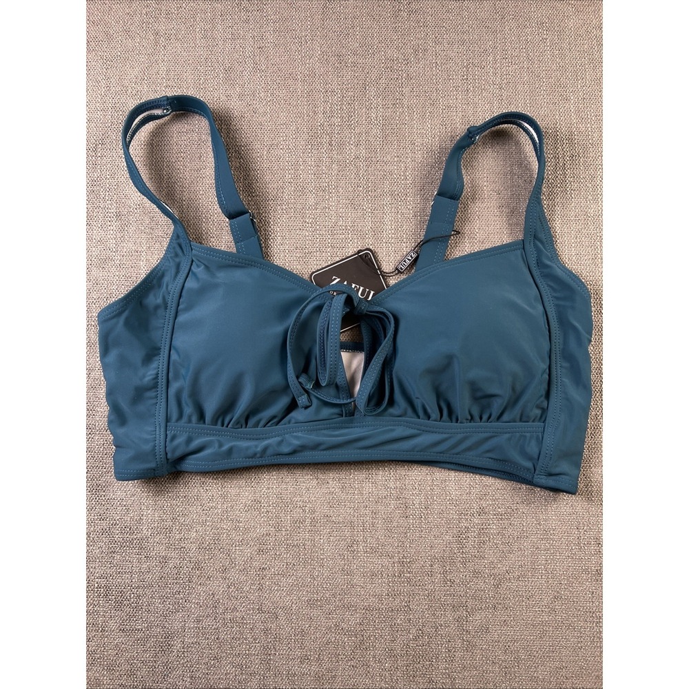ZAFUL Bikini Top Teal Blue Front Tie Keyhole Adjustable‎ Straps Women's XL 12/14